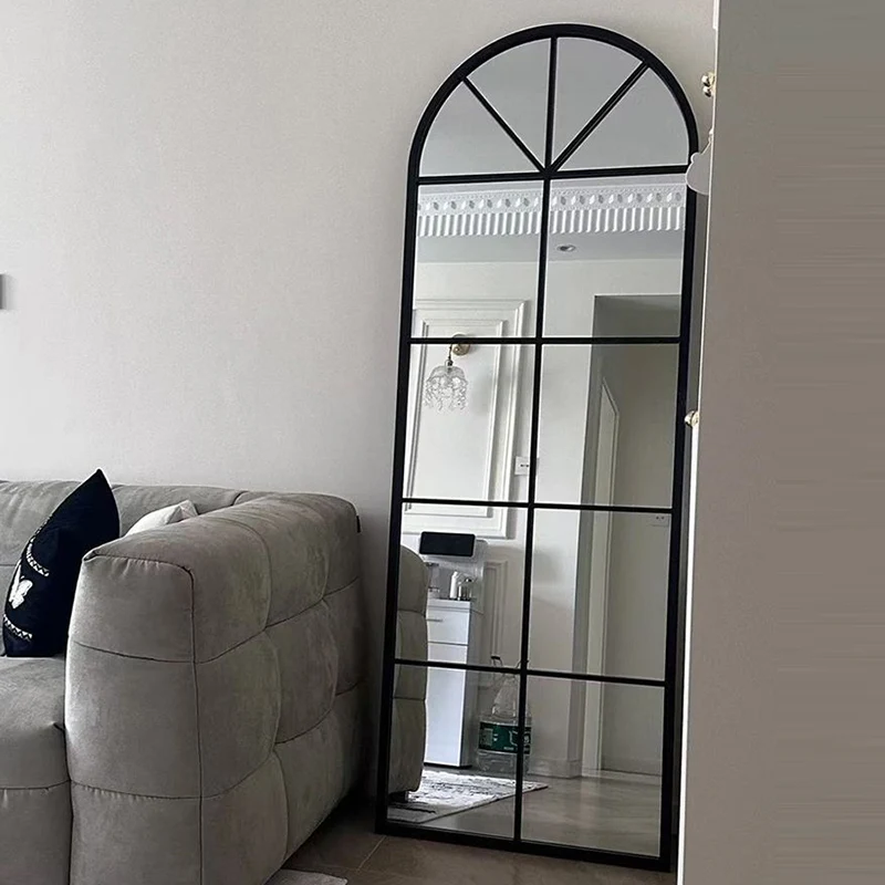 Traditional French Plywood Glass Oval Full-Length Floor Mirror With HD Anti-Explosion Glass For Living Room & Bedroom