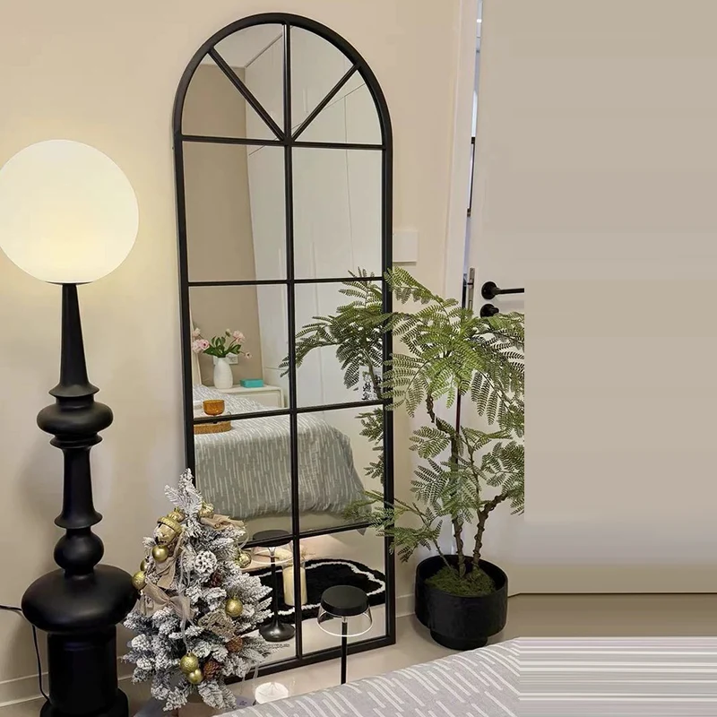Traditional French Plywood Glass Oval Full-Length Floor Mirror With HD Anti-Explosion Glass For Living Room & Bedroom
