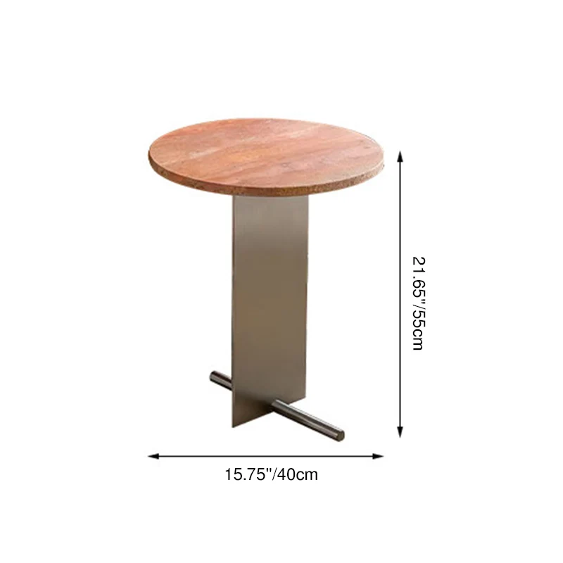 Contemporary Industrial Natural Travertine Stainless Steel Round Side Table 1-Tier For Living Room