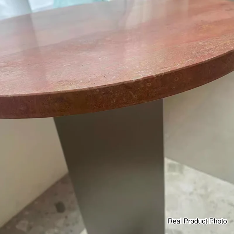 Contemporary Industrial Natural Travertine Stainless Steel Round Side Table 1-Tier For Living Room