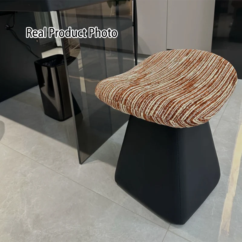 Contemporary Nordic Chenille Pine Wood Faux Leather Sponge Arc Conical Rotatable Vanity Stool Backless Armless For Bedroom