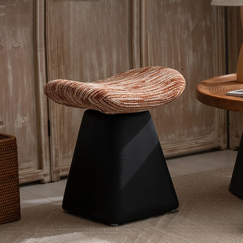 Contemporary Nordic Chenille Pine Wood Faux Leather Sponge Arc Conical Rotatable Vanity Stool Backless Armless For Bedroom