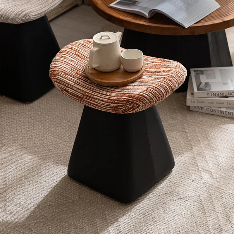 Contemporary Nordic Chenille Pine Wood Faux Leather Sponge Arc Conical Rotatable Vanity Stool Backless Armless For Bedroom