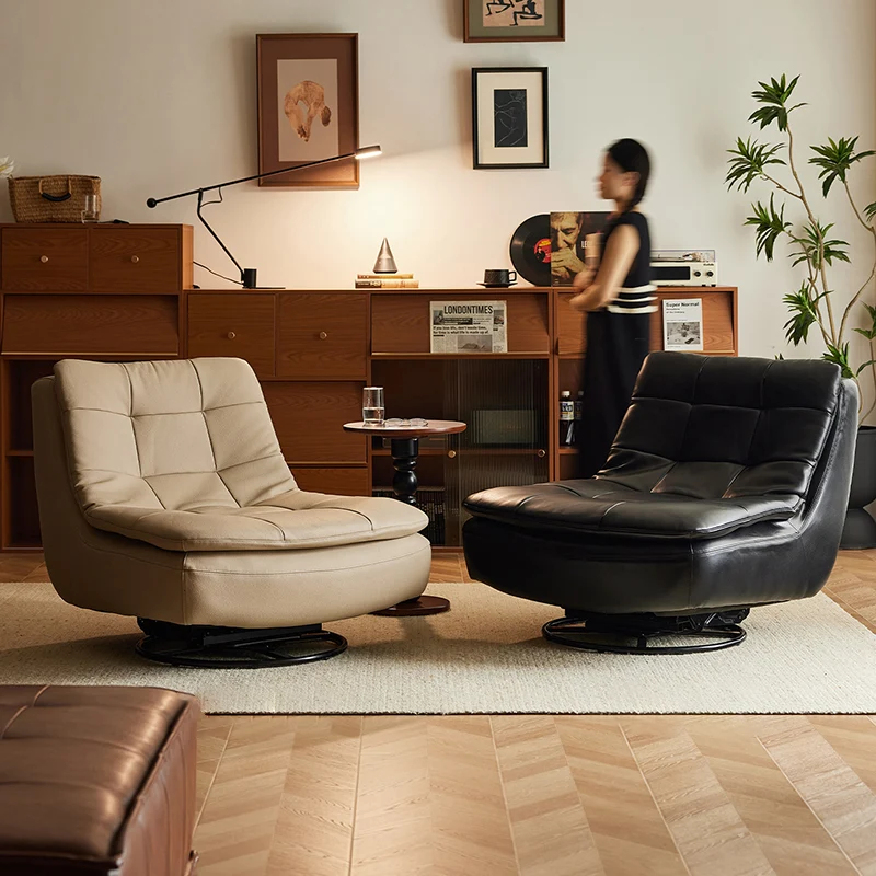 Modern Luxury Carbon Steel & Plywood Microfiber Leather Rounded Accent Chair With Swivel And Rocking Function For Living Room