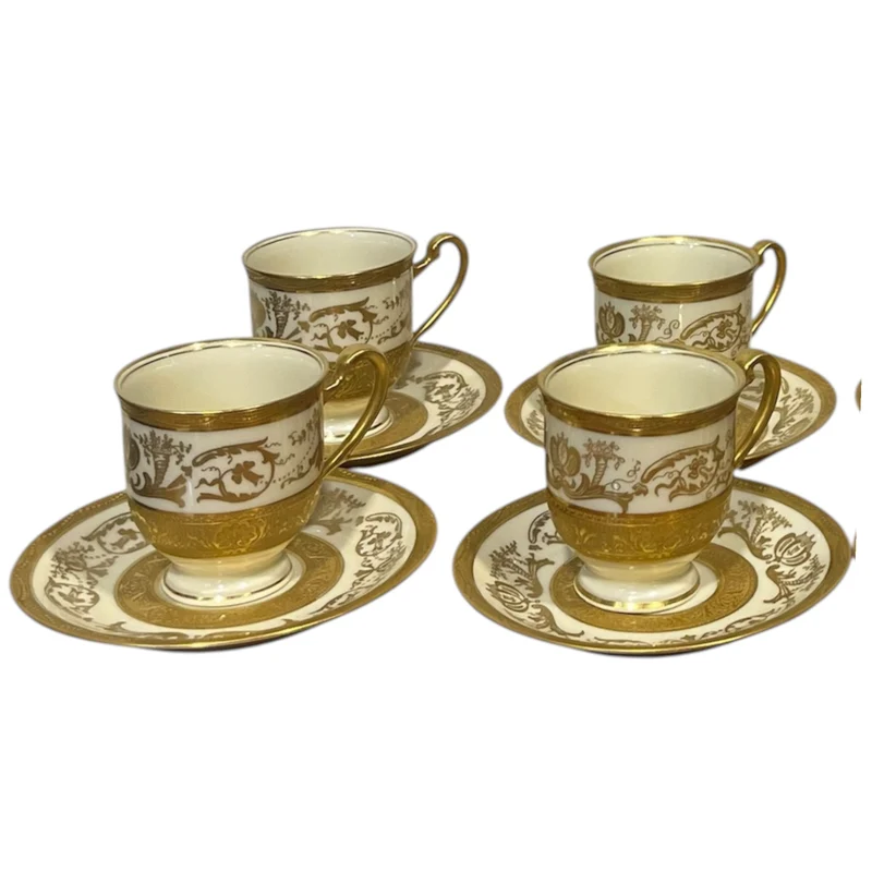 Juego de tazas de café porcelana para ocho Warrin Bavaria dorado con blanco