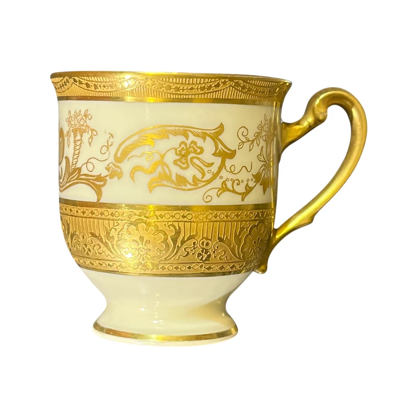 Juego de tazas de café porcelana para ocho Warrin Bavaria dorado con blanco