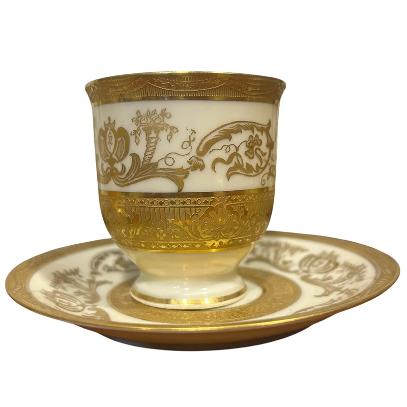 Juego de tazas de café porcelana para ocho Warrin Bavaria dorado con blanco