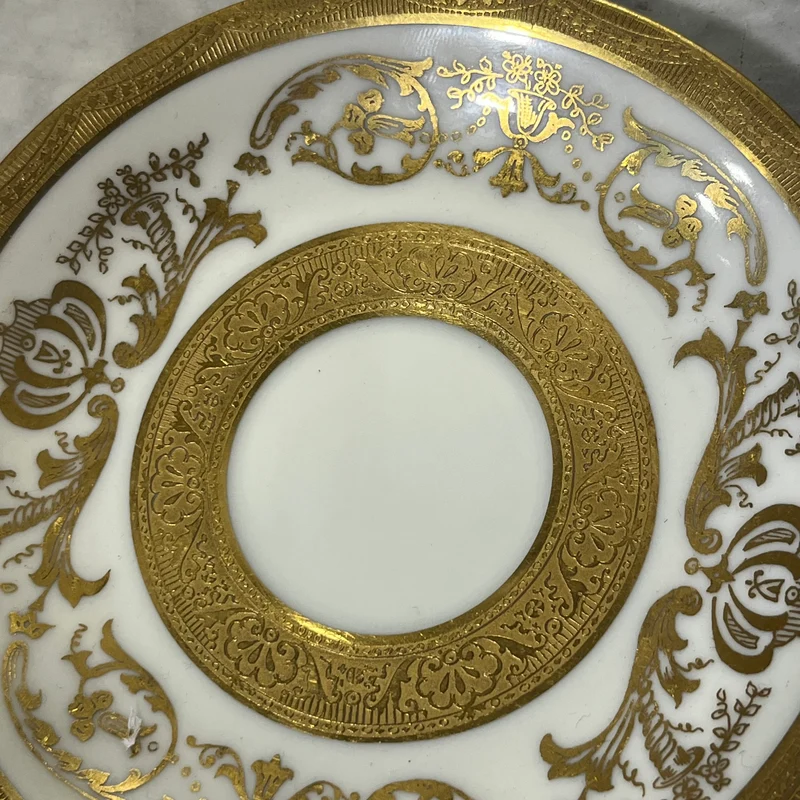 Juego de tazas de café porcelana para ocho Warrin Bavaria dorado con blanco