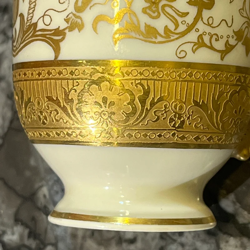 Juego de tazas de café porcelana para ocho Warrin Bavaria dorado con blanco