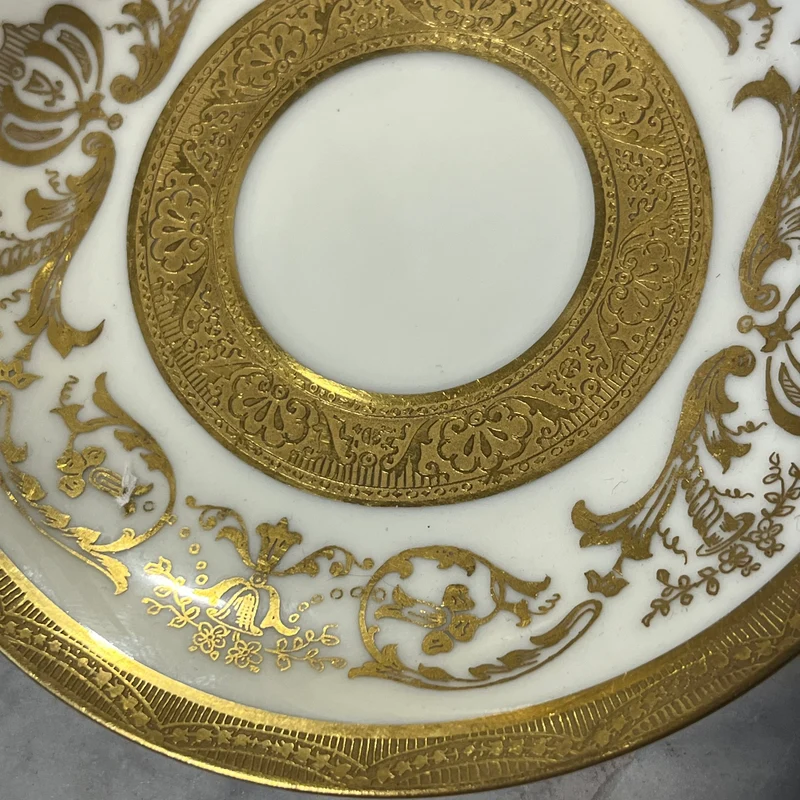 Juego de tazas de café porcelana para ocho Warrin Bavaria dorado con blanco