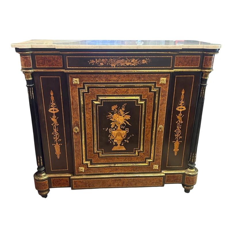 Boulle or Buffet d'entre-deux with marquetry and marble cover late 19th century