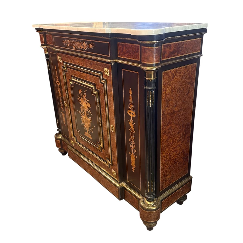Boulle or Buffet d'entre-deux with marquetry and marble cover late 19th century