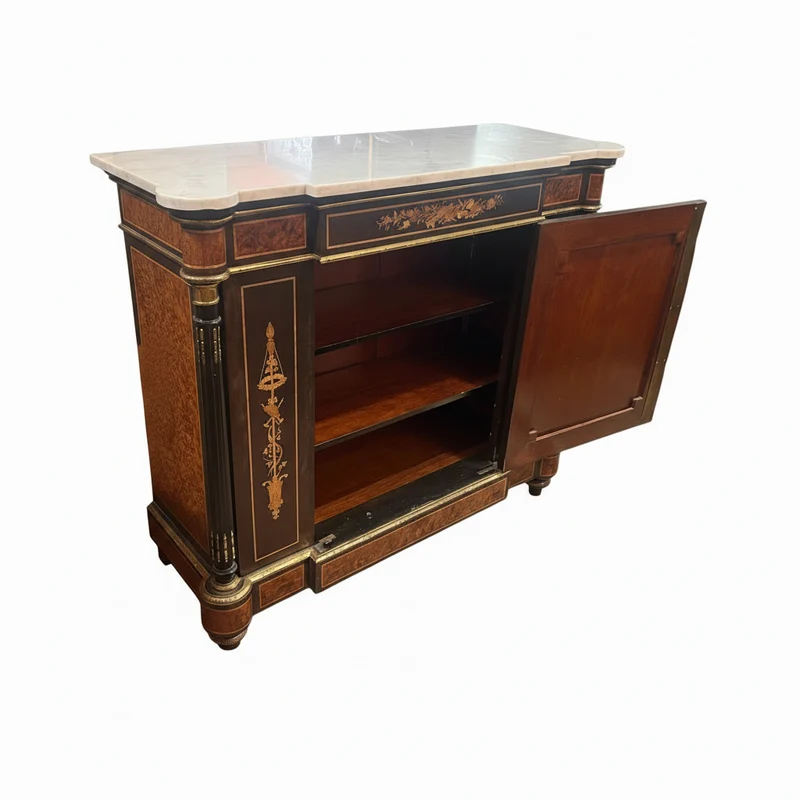 Boulle or Buffet d'entre-deux with marquetry and marble cover late 19th century