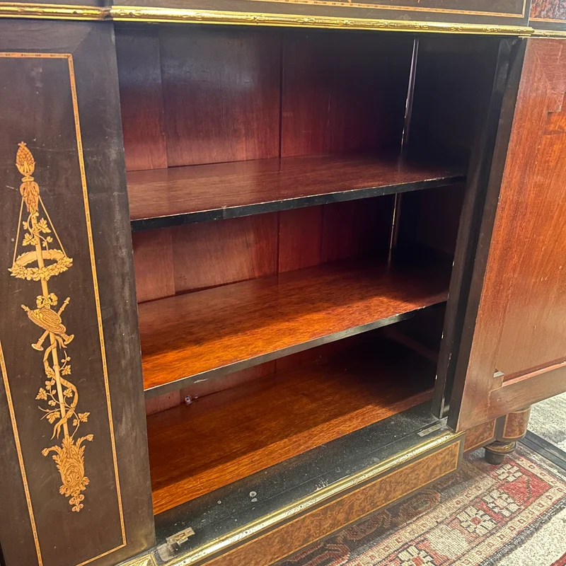 Boulle or Buffet d'entre-deux with marquetry and marble cover late 19th century