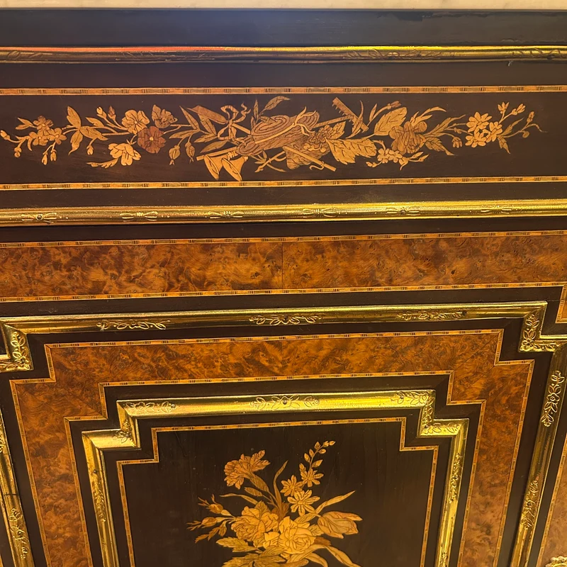 Boulle or Buffet d'entre-deux with marquetry and marble cover late 19th century