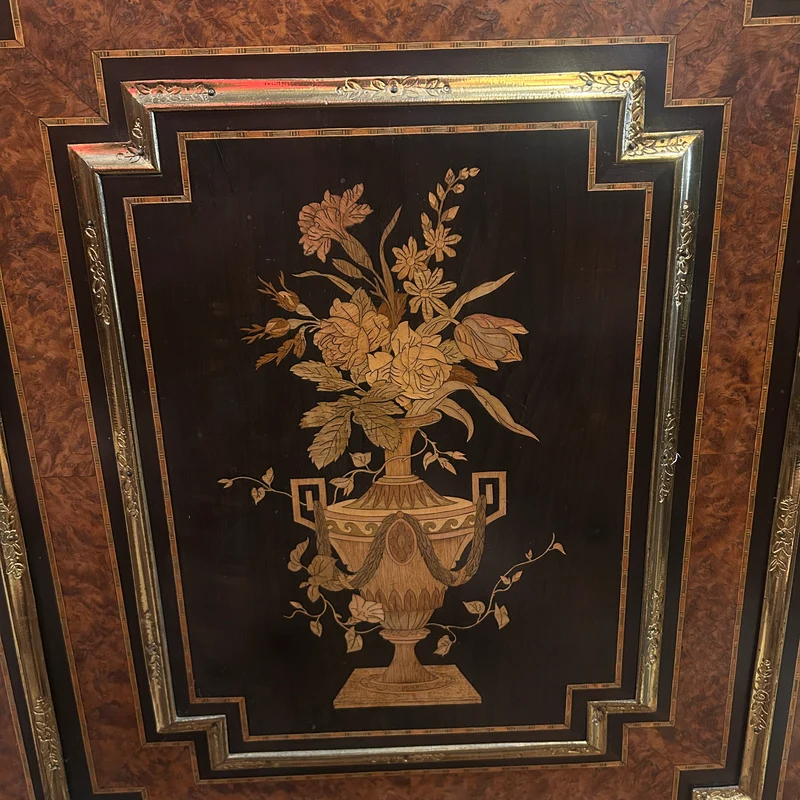Boulle or Buffet d'entre-deux with marquetry and marble cover late 19th century