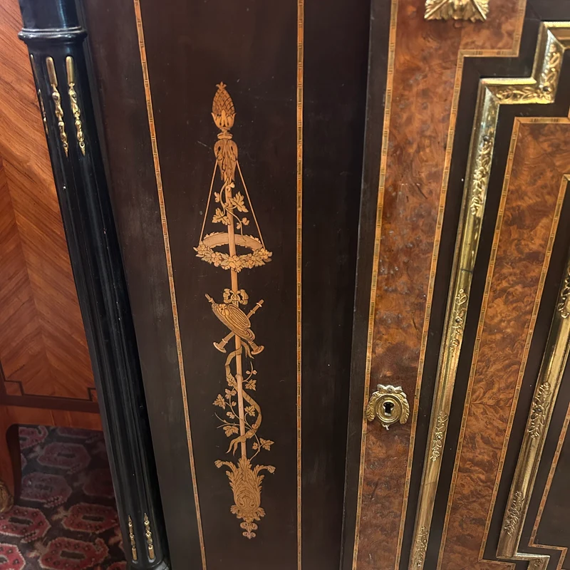 Boulle or Buffet d'entre-deux with marquetry and marble cover late 19th century