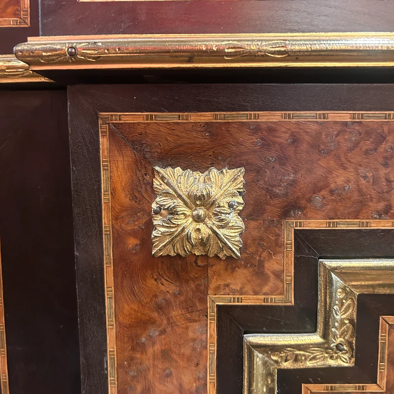 Boulle or Buffet d'entre-deux with marquetry and marble cover late 19th century