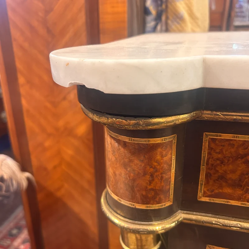 Boulle or Buffet d'entre-deux with marquetry and marble cover late 19th century
