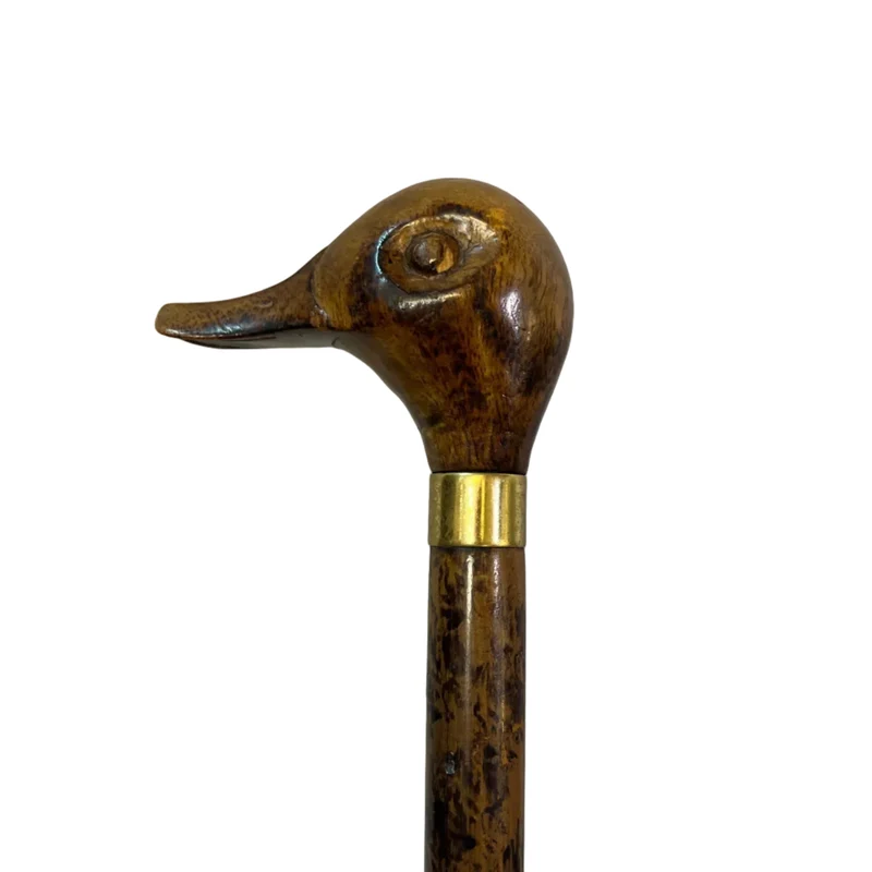 Bastón francés de madera empuñadura cabeza de pato y cintillo de bronce