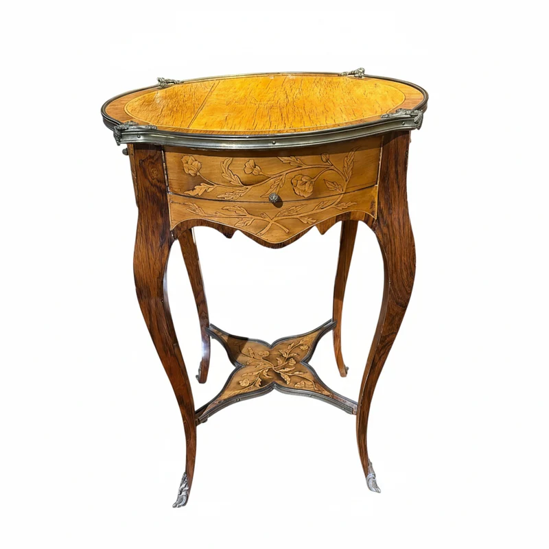Circular side table with marquetry and bronze details