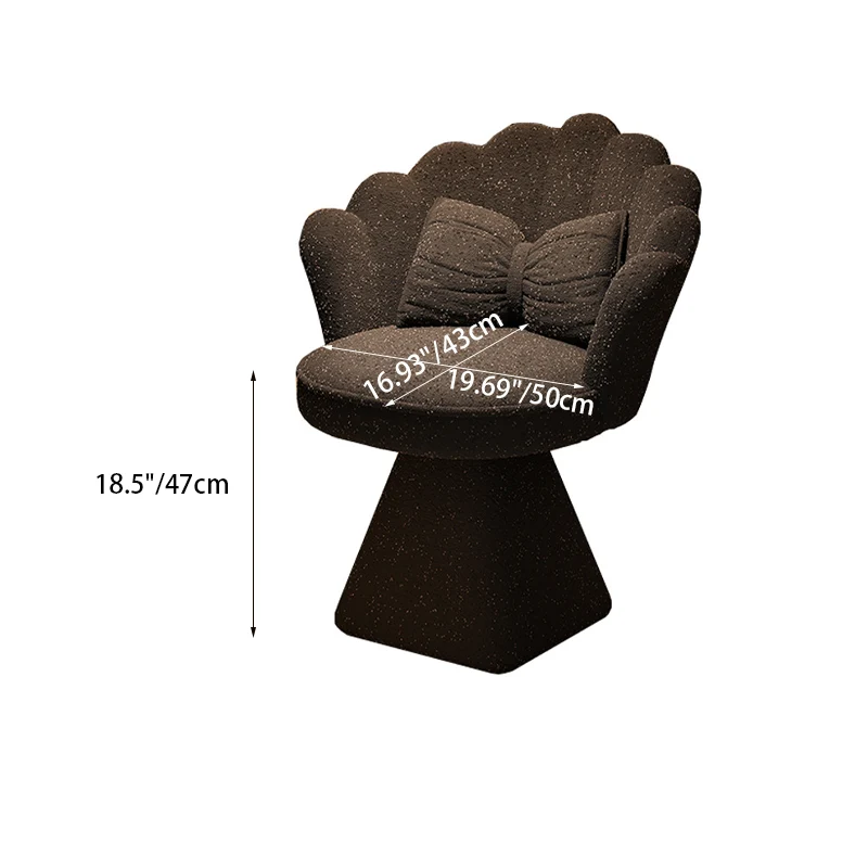 Traditional French Velvet Solid Wood Petal-Shaped Swivel Vanity Stool Backrest Armless For Bedroom