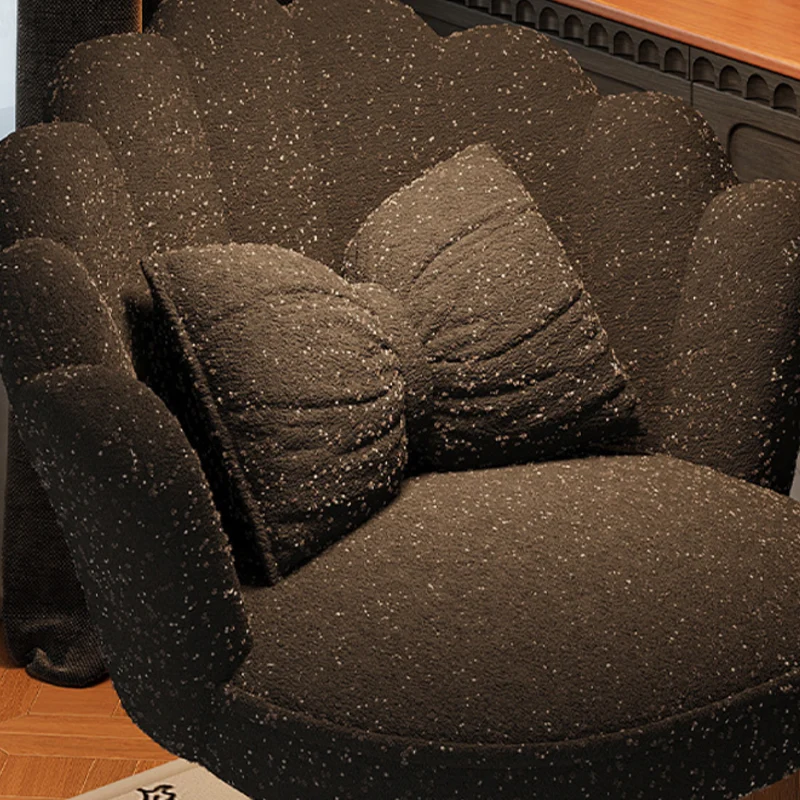 Traditional French Velvet Solid Wood Petal-Shaped Swivel Vanity Stool Backrest Armless For Bedroom