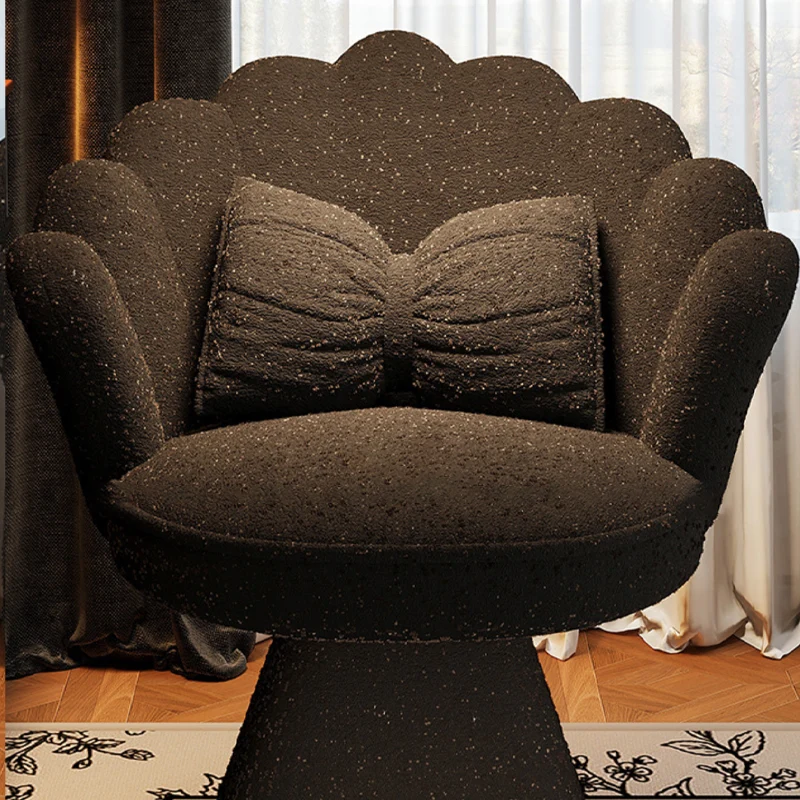 Traditional French Velvet Solid Wood Petal-Shaped Swivel Vanity Stool Backrest Armless For Bedroom