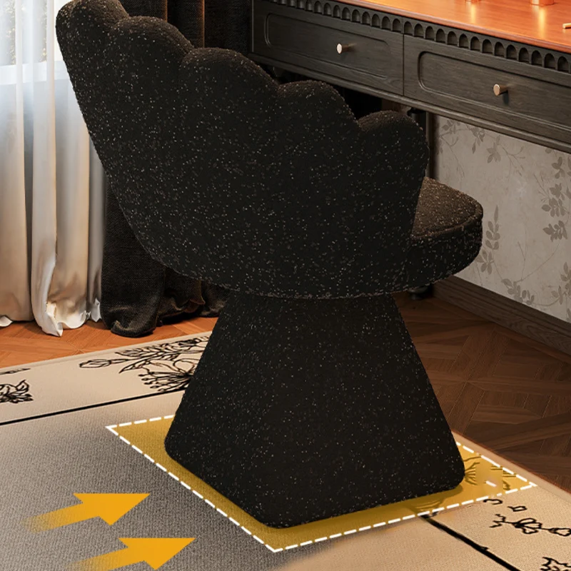 Traditional French Velvet Solid Wood Petal-Shaped Swivel Vanity Stool Backrest Armless For Bedroom