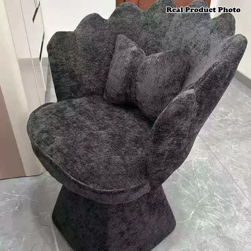 Traditional French Velvet Solid Wood Petal-Shaped Swivel Vanity Stool Backrest Armless For Bedroom
