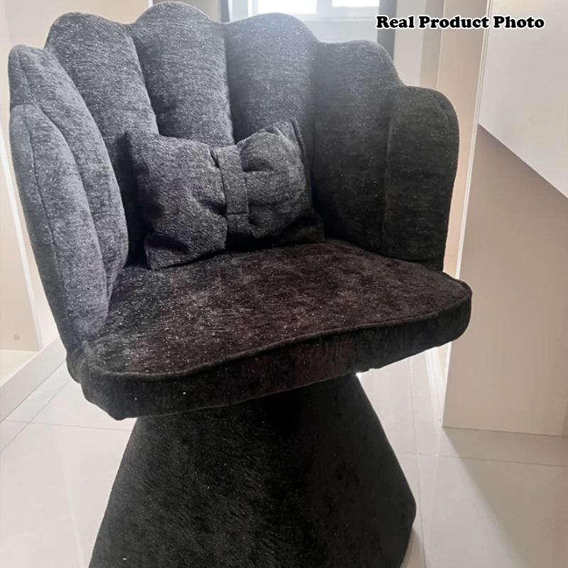 Traditional French Velvet Solid Wood Petal-Shaped Swivel Vanity Stool Backrest Armless For Bedroom
