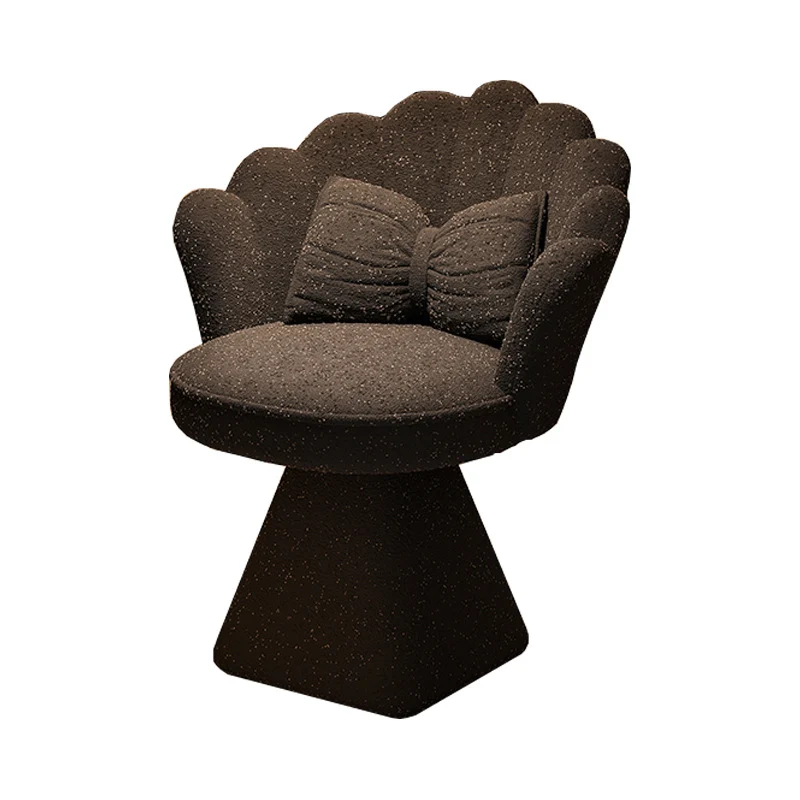 Traditional French Velvet Solid Wood Petal-Shaped Swivel Vanity Stool Backrest Armless For Bedroom