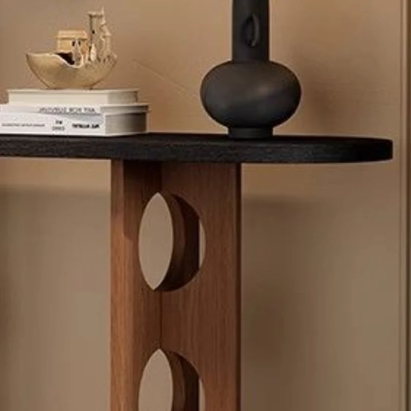 Traditional Vintage Pine Wood Oval Hollow-Out Console Table 1-Tier For Entryway & Hallway