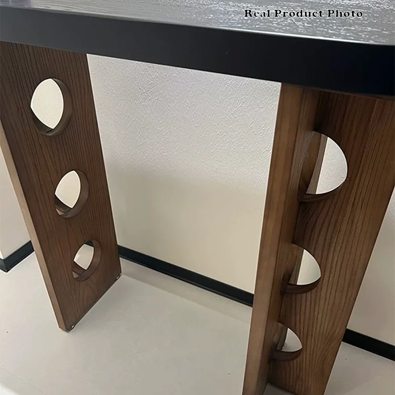 Traditional Vintage Pine Wood Oval Hollow-Out Console Table 1-Tier For Entryway & Hallway