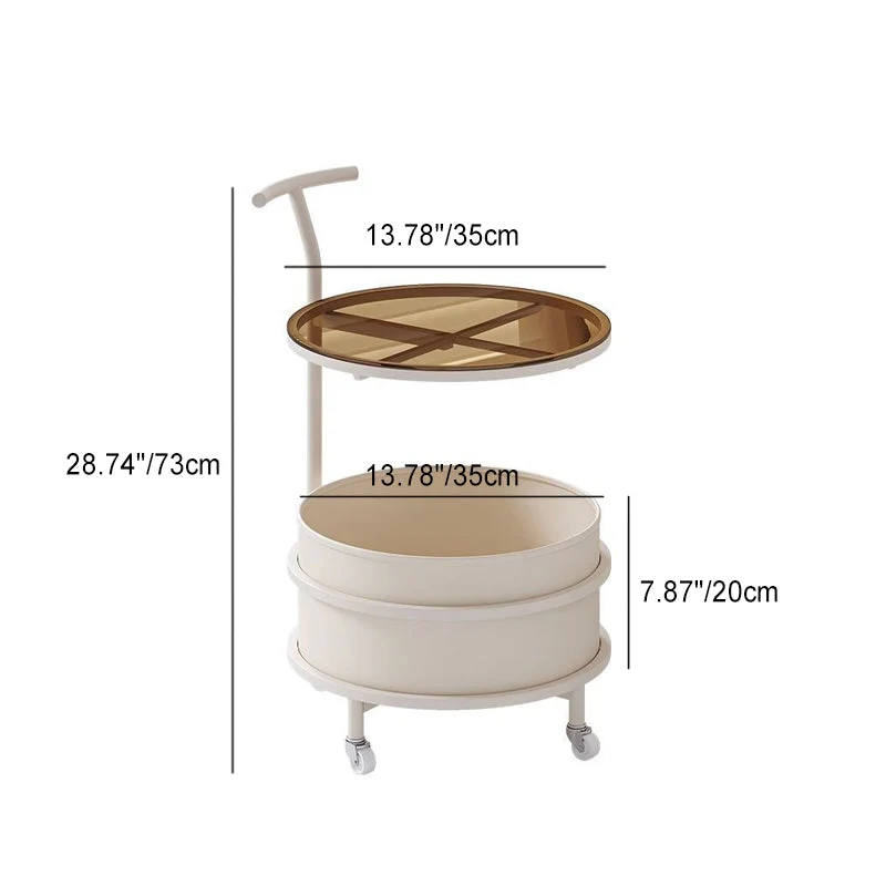 Modern Minimalist Cream Removable Round Glass Stainless Steel Iron End Table 2-Tier For Living Room