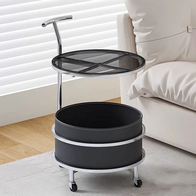 Modern Minimalist Cream Removable Round Glass Stainless Steel Iron End Table 2-Tier For Living Room