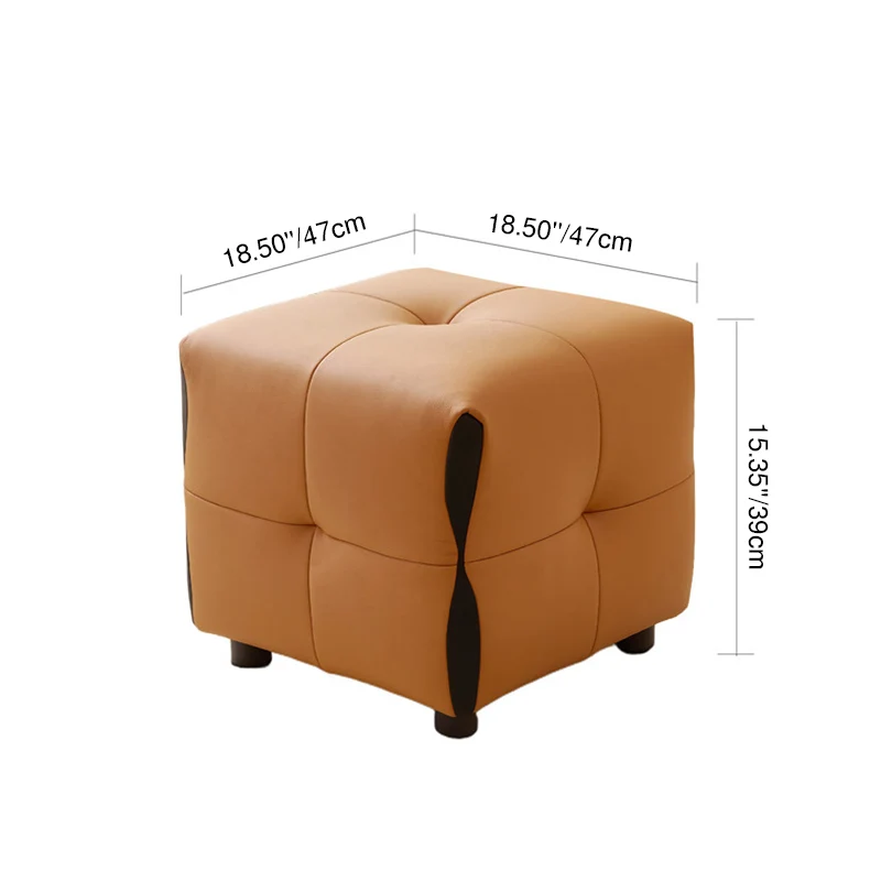 Contemporary Scandinavian Solid Wood Sponge Faux Leather Square Low Stool Backless Armless For Living Room & Entryway