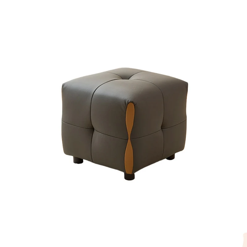 Contemporary Scandinavian Solid Wood Sponge Faux Leather Square Low Stool Backless Armless For Living Room & Entryway