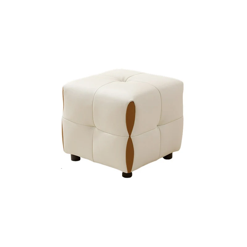 Contemporary Scandinavian Solid Wood Sponge Faux Leather Square Low Stool Backless Armless For Living Room & Entryway