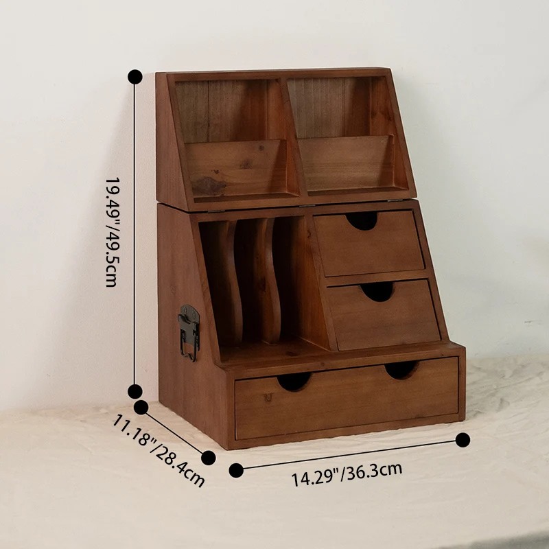 Contemporary Retro Cedar Wood Plywood Rectangular Foldable Desktop Storage Shelf 4-Drawer For Living Room & Bedroom