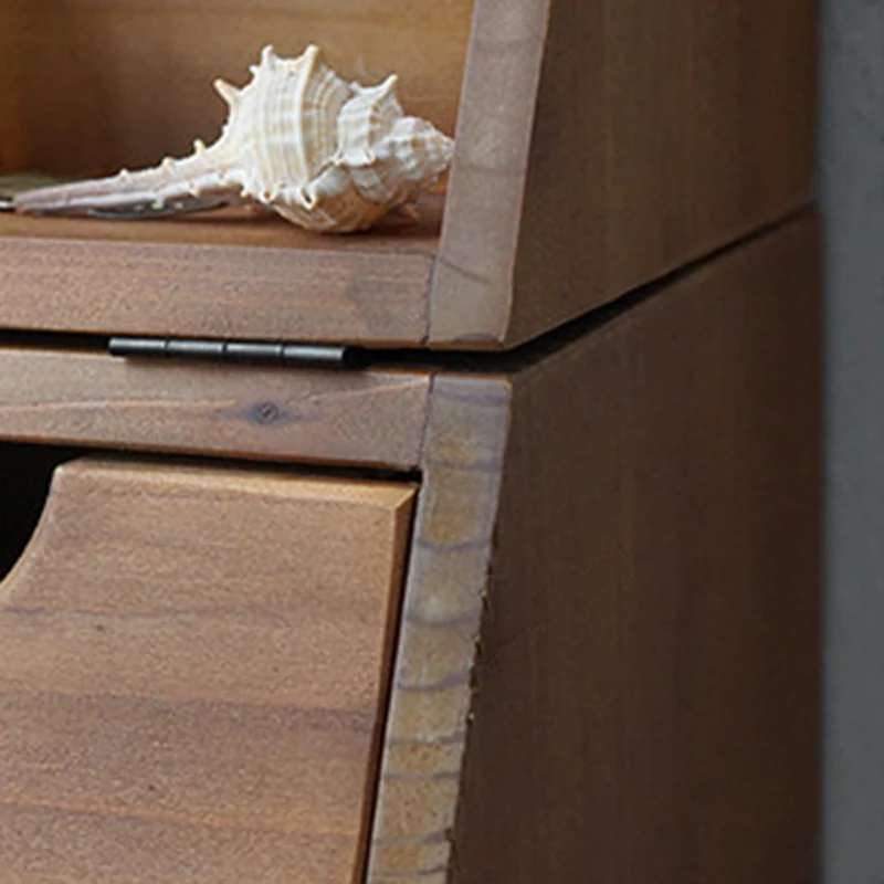 Contemporary Retro Cedar Wood Plywood Rectangular Foldable Desktop Storage Shelf 4-Drawer For Living Room & Bedroom