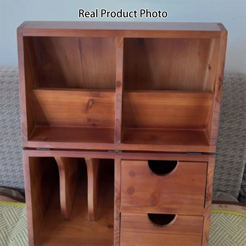 Contemporary Retro Cedar Wood Plywood Rectangular Foldable Desktop Storage Shelf 4-Drawer For Living Room & Bedroom