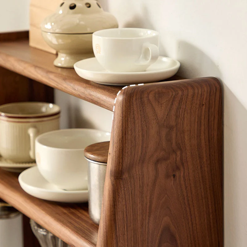 Contemporary Retro Elm Wood Rectangular Desktop Storage Shelf 2-Tier For Tea Sets & Coffee Cups For Living Room & Dining Room