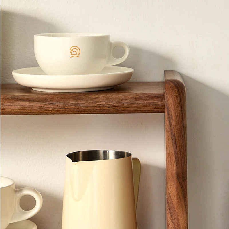 Contemporary Retro Elm Wood Rectangular Desktop Storage Shelf 2-Tier For Tea Sets & Coffee Cups For Living Room & Dining Room