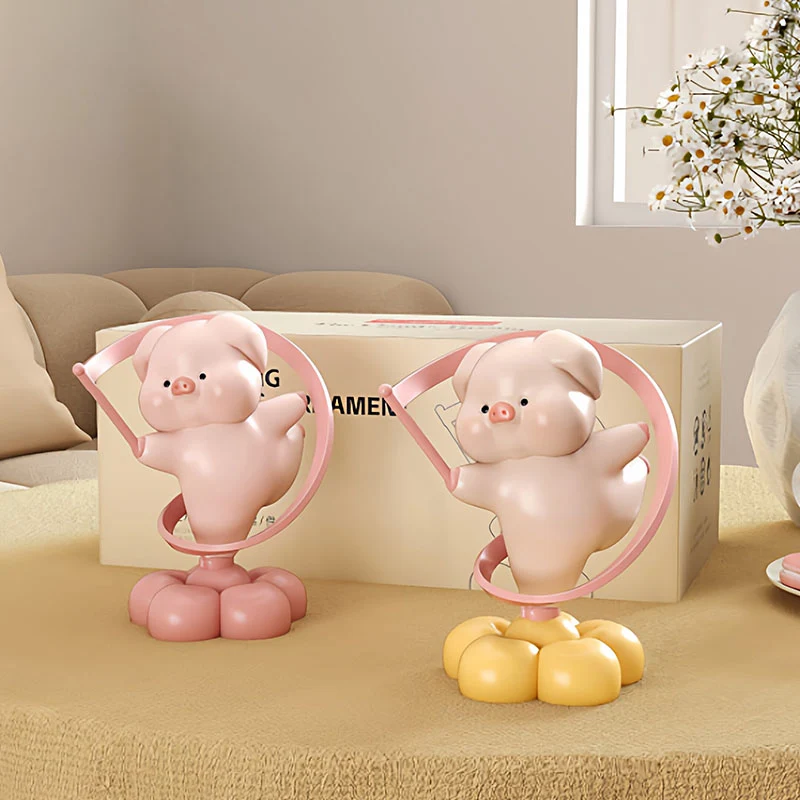 Contemporary Creative Resin Pig-shaped Table Decor With Manual Rotation For Living Room & Entryway