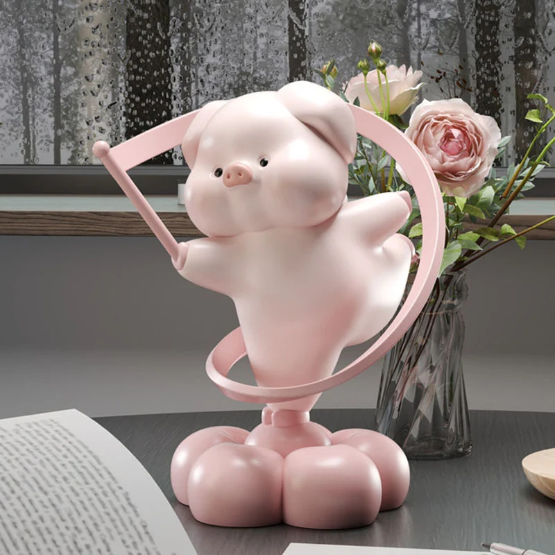 Contemporary Creative Resin Pig-shaped Table Decor With Manual Rotation For Living Room & Entryway