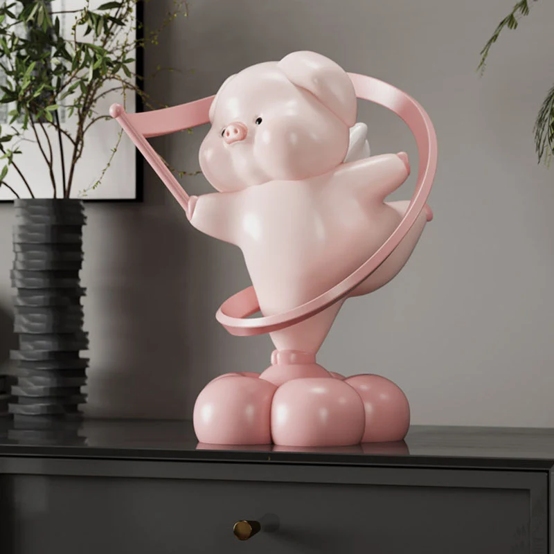 Contemporary Creative Resin Pig-shaped Table Decor With Manual Rotation For Living Room & Entryway