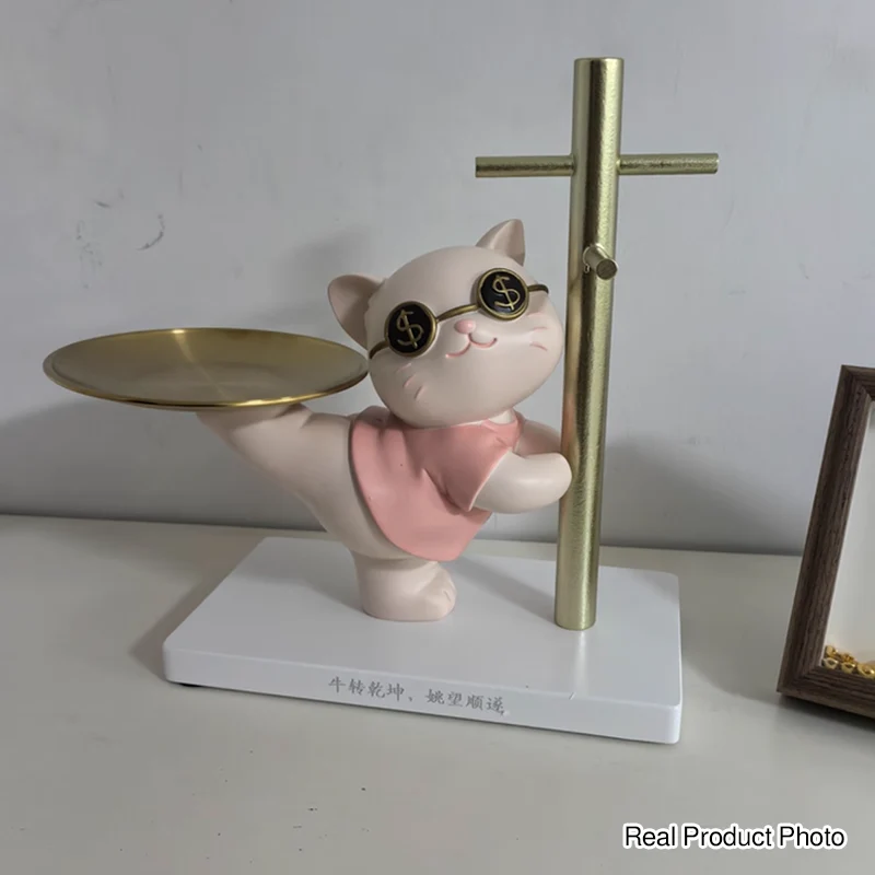 Contemporary Creative Resin MDF Stainless Steel Lucky Cat-shaped Rabbit-shaped Table Decor With Tray For Entryway & Living Room