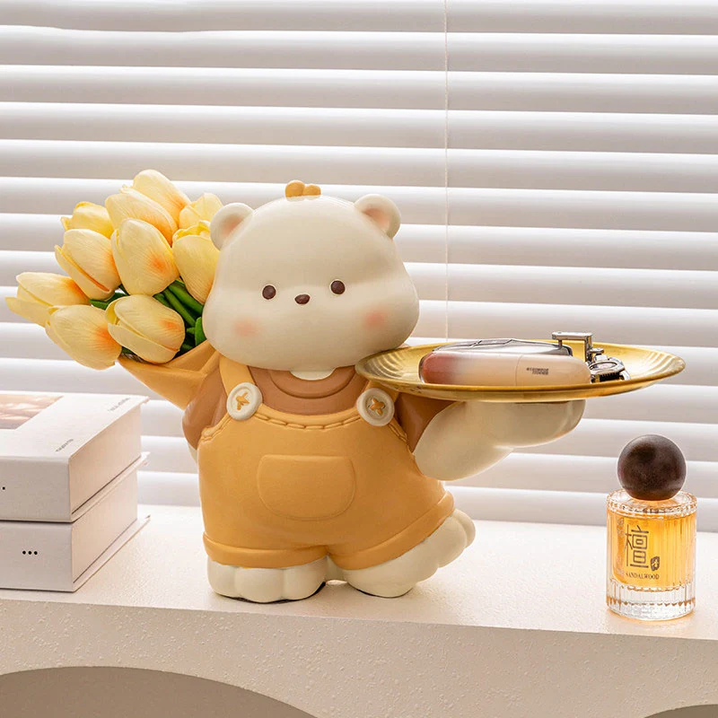 Contemporary Creative Resin Bear-shaped Table Decor Desktop Decoration With Tray For Living Room & Entryway