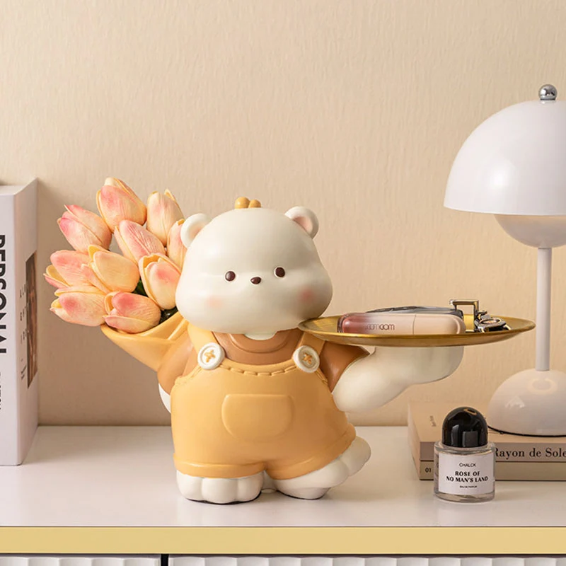 Contemporary Creative Resin Bear-shaped Table Decor Desktop Decoration With Tray For Living Room & Entryway